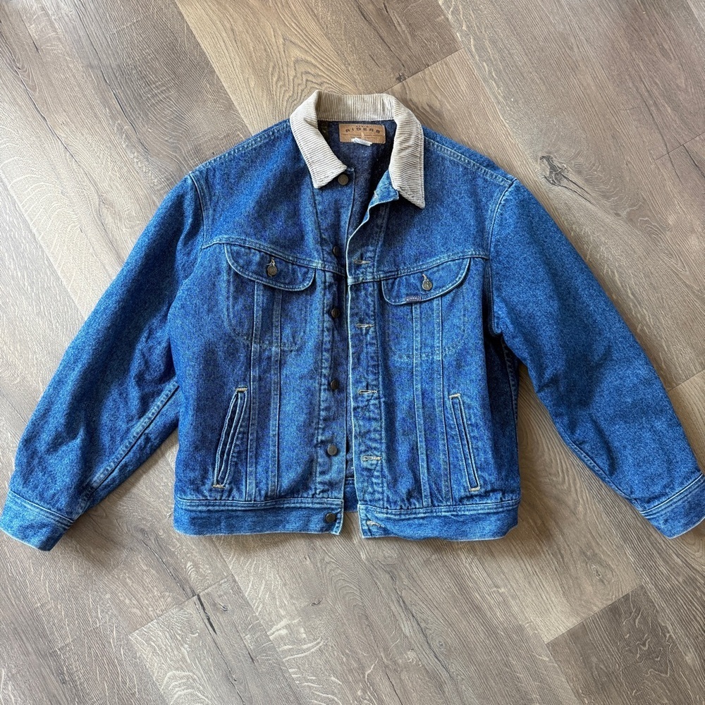 Riders by Lee Blue Denim Jacket with Tan Corduroy Collar size Large - Picture 10 of 14